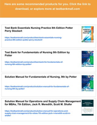 Test Bank for Essentials for Nursing Practice 9th Edition By Potter | PDF
