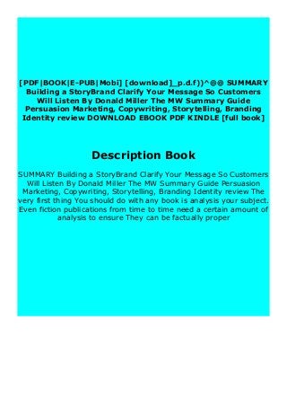 Download P D F Summary Building A Storybrand Clarify Your Mess