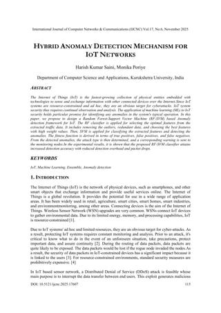 Hybrid Anomaly Detection Mechanism for IOT Networks | PDF