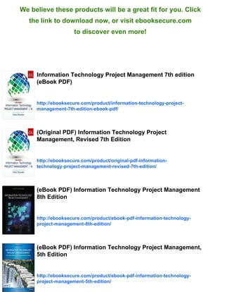 Information Technology Project Management 7th edition (eBook PDF) | PDF