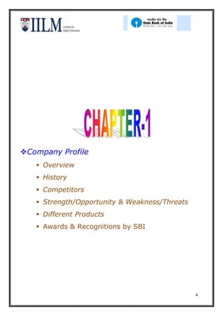 Company Profile
    Overview
    History
    Competitors
    Strength/Opportunity & Weakness/Threats
    Different Products
    Awards & Recognitions by SBI




                                               4
 