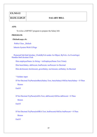 .NET Programming Lab (VB.NET / ASP.Net) – Programs with Output | PDF