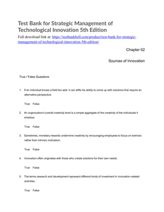 Test Bank for Strategic Management of Technological Innovation 5th ...