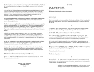 Incidentally,these schoolactivitieshavebeenimported fromthe United States.We found
in American jurisprudenceno litigation questioningthe determination ofthe board of
judges.
Now, the fact that a particularaction has hadno precedentduring a long period affords
some reason fordoubtingthe existenceofthe right sought to be enforced,especially
where occasion forits assertion must have oftenarisen; andcourts are cautious before
allowing it, being loath to establisha newlegalprinciple not in harmony with the
generally accepted views thereon.(See C.J.S. Vol. 1, p.1012).
We observethat in assuming jurisdictionoverthe matter,the respondent judge reasoned
out that where there is a wrong there is a remedy and that courtsoffirst instance are
courts ofgeneraljurisdiction.
The flaw in his reasoning lies in the assumptionthatImperial suffered some wrong at the
hands ofthe board ofjudges.Ifat all, there was error on the part ofone judge,at most.
Error and wrong do not mean the same thing."Wrong" asused in the aforesaid legal
principle is the deprivationorviolation ofa right.As statedbefore,a contestant hasno
right to the prize unless anduntilhe or she is declared winnerby the board ofreferees or
judges.
Granting that Imperial suffered some loss orinjury,yet in law there are instancesof
"damnumabsque injuria".This is one ofthem.If fraud or malice had been proven,it
would be a different proposition.But then heraction should be directed against the
individualjudge orjudges who fraudulently ormaliciously injured her.Not against the
otherjudges.
By the way what is here in stated must notbe understood as applyingto those activities
which the governmenthas chosen to regulate with the creationofthe Games and
AmusementsBoard in Executive Order No. 392, Series 1950.
Judgment.In viewof all the foregoing,we are ofthe opinion and so declare,that the
judiciary has no powerto reverse theaward ofthe board ofjudgesofan oratorical
contest.Forthat matterit would not interfere in literary contests,beautycontestsand
similar competitions.
Wherefore the orderin controversy is herebysetaside.No costs.
Paras,C.J.,Pablo,Tuason,Montemayor,BautistaAngeloandLadrador,JJ., concur.
Feria,J., concursin the result.
Republic of the Philippines
SUPREME COURT
Manila
EN BANC
G.R. No. 115245 July11,1995
JUANITO C. PILAR, petitioner,
vs.
COMMISSION ON ELECTIONS, respondent.
QUIASON, J.:
This is a petition for certiorariunderRule 65 of the Revised Rules ofCourt assailing the
Resolution dated April28, 1994 of the Commission on Elections (COMELEC) in UND
No. 94-040.
I
On March 22, 1992, petitionerJuanitoC. Pilar filed his certificate of candidacyforthe
position ofmemberof the SangguniangPanlalawigan ofthe Province ofIsabela.
On March 25, 1992, petitionerwithdrewhis certificate ofcandidacy.
In M.R. Nos.93-2654 and 94-0065 dated November3,1993 and February 13, 1994
respectively,the COMELEC imposed upon petitionerthe fine ofTen Thousand Pesos
(P10,000.00) for failure to file his statementofcontributionsand expenditures.
In M.R. No. 94-0594 dated February 24,1994, the COMELEC denied the motion for
reconsiderationofpetitionerand deemed finalM.R.Nos.93-2654 and 94-0065 (Rollo,p.
14).
Petitionerwent to the COMELEC En Banc (UND No. 94-040), which denied the petition
in a Resolution dated April28, 1994 (Rollo,pp.10-13).
Hence,this petition forcertiorari.
We dismiss the petition.
II
Section 14 of R.A. No. 7166 entitled "An Act Providing forSynchronized Nationaland
Local Elections and forElectoral Reforms, Authorizing AppropriationsTherefor,and for
OtherPurposes"providesas follows:
Statement ofContributionsand Expenditures:Effect ofFailure to File
Statement.Every candidate and treasurerofthe politicalparty shall,
 