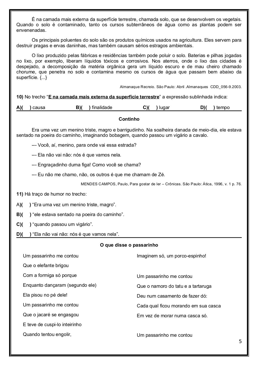 Simulado Saresp 5 Ano Com Gabarito - RETOEDU