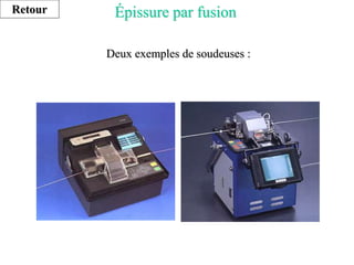 Deux exemples de soudeuses :
Épissure par fusion
Retour
 