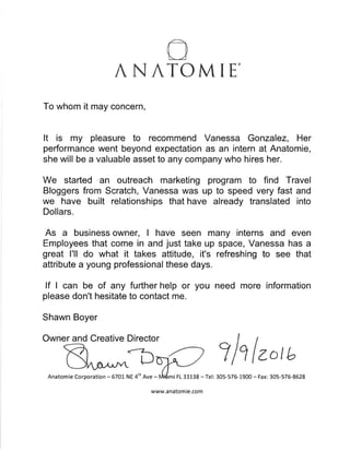 Anatomie Recommendation letter