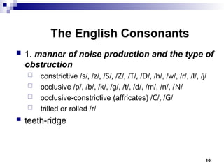 The classification of speech sounds of English | PPT