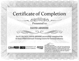 Certificate 10-Hour OSHA