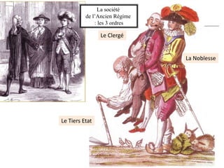 La société
de l’Ancien Régime
: les 3 ordres
La Noblesse
Le Clergé
Le Tiers Etat