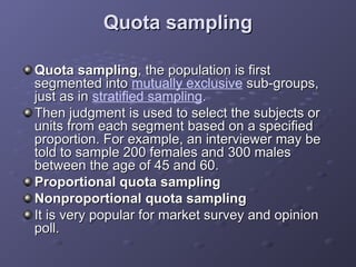 Quots Based Sampling Example Comprehensive Guide to Sampling Methods and Design in Research | PPT