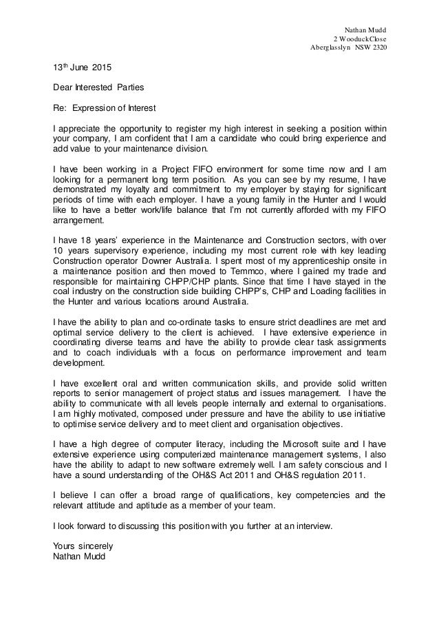 letter of interest cover letter
