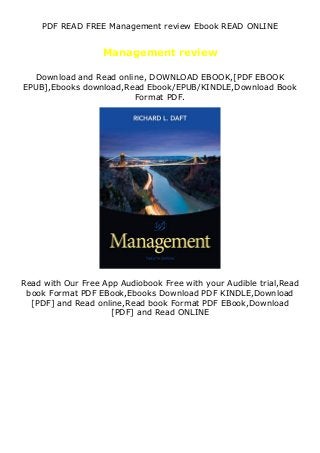 PDF READ FREE Management review Ebook READ ONLINE
Management review
Download and Read online, DOWNLOAD EBOOK,[PDF EBOOK
EPUB],Ebooks download,Read Ebook/EPUB/KINDLE,Download Book
Format PDF.
Read with Our Free App Audiobook Free with your Audible trial,Read
book Format PDF EBook,Ebooks Download PDF KINDLE,Download
[PDF] and Read online,Read book Format PDF EBook,Download
[PDF] and Read ONLINE
 