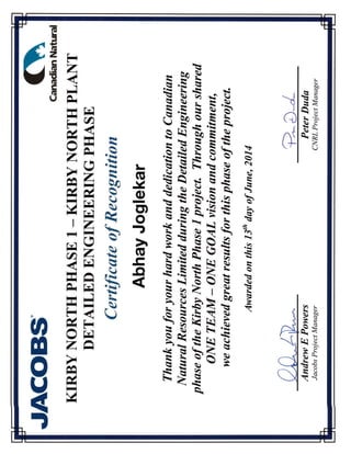 CNRL- Recognition Certificate - Kirby North