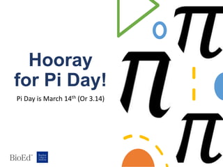 Hooray
for Pi Day!
Pi Day is March 14th (Or 3.14)
 