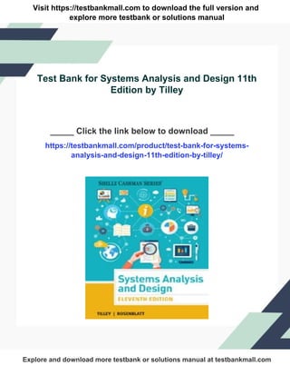 Test Bank for Systems Analysis and Design 11th Edition by Tilley | PDF