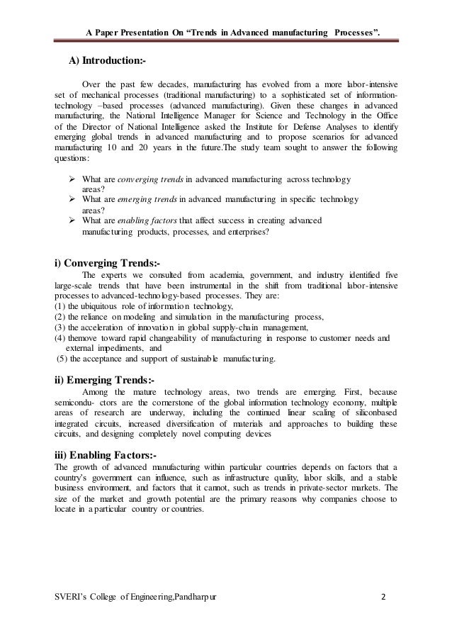 trends in advanced manufacturing