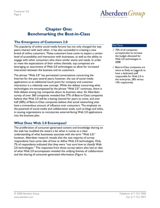 Customer 2.0
Page 6




                   Chapter One:
            Benchmarking the Best-in-Class
The Emergence of Custom...