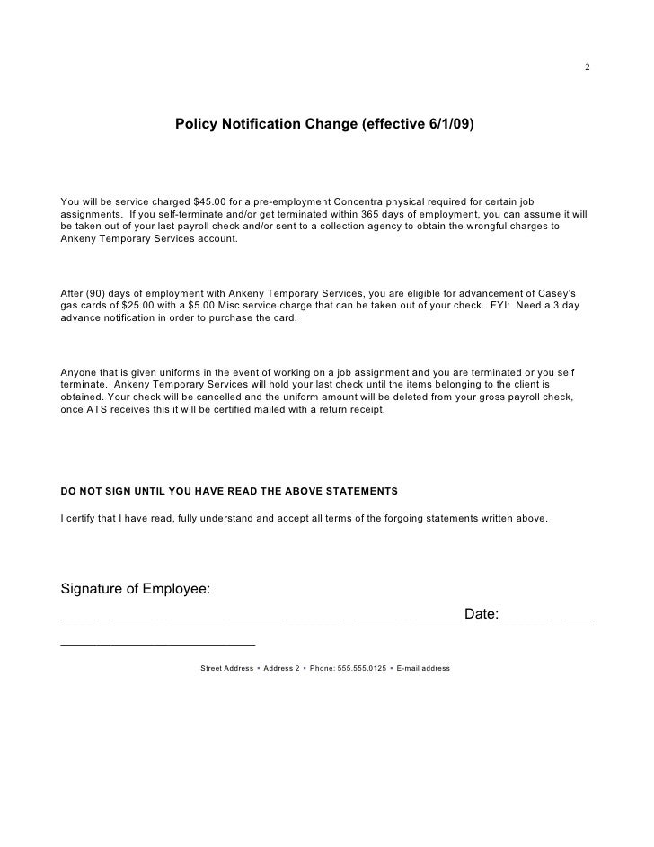 policy notification change cencentra charge 5 30 09 admendment
