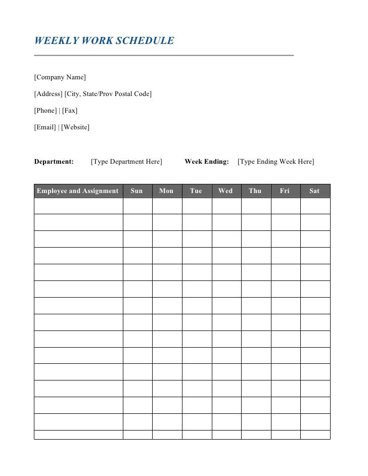 copy of weekly work schedule weekly work schedules