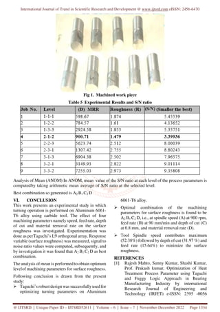 Experimental Investigation of Machining Parameters for Aluminum 6061 T6 Alloy