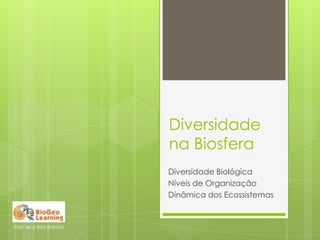 Diversidade
na Biosfera
Diversidade Biológica
Níveis de Organização
Dinâmica dos Ecossistemas
Prof. Ana Rita Rainho
 