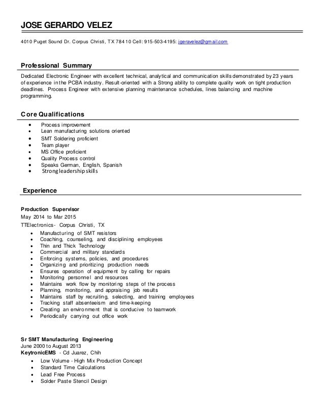 Doc engineer job resume smt