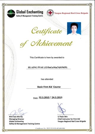 Hlaing Pyae First Aid Certificate
