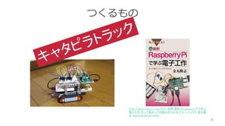 つくるもの
29
https://www.amazon.co.jp/カラー図解-最新-Ｒａｓｐｂｅｒｒｙ-Ｐｉで学ぶ
電子工作-作って動かして仕組みがわかる-ブルーバックス-金丸隆
志-ebook/dp/B01IETZKR6/
 