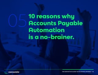 THE DEFINITIVE GUIDE TO ACCOUNTS PAYABLE • 18
05
10 reasons why
Accounts Payable
Automation
is a no-brainer.
THE DEFINITIVE GUIDE TO ACCOUNTS PAYABLE • 18
 