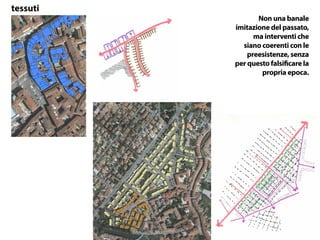 Non una banale
imitazione del passato,
ma interventi che
siano coerenti con le
preesistenze, senza
per questo falsificare la
propria epoca.
tessuti
 