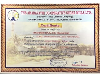 Inplant Training Sugar Mills