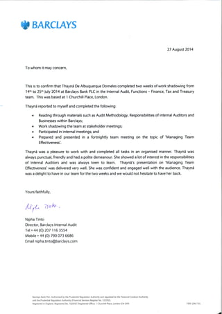 Barclays Reference Letter