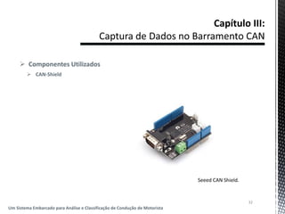  Componentes Utilizados
 CAN-Shield
32
Um Sistema Embarcado para Análise e Classificação de Condução de Motorista
Seeed CAN Shield.
 