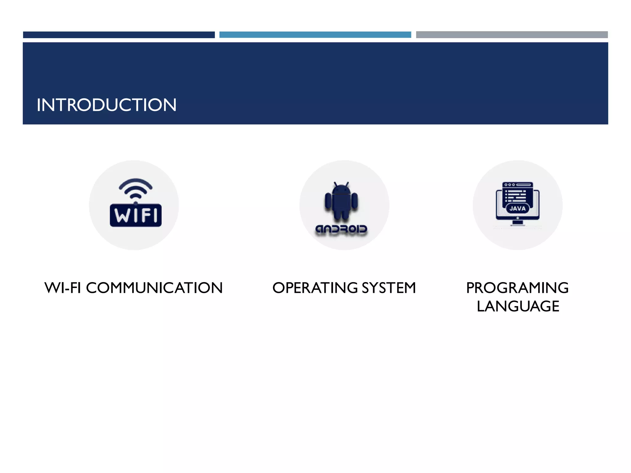 INTRODUCTION
WI-FI COMMUNICATION OPERATING SYSTEM PROGRAMING
LANGUAGE
 