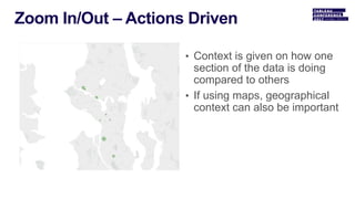• Context is given on how one
section of the data is doing
compared to others
• If using maps, geographical
context can also be important
 