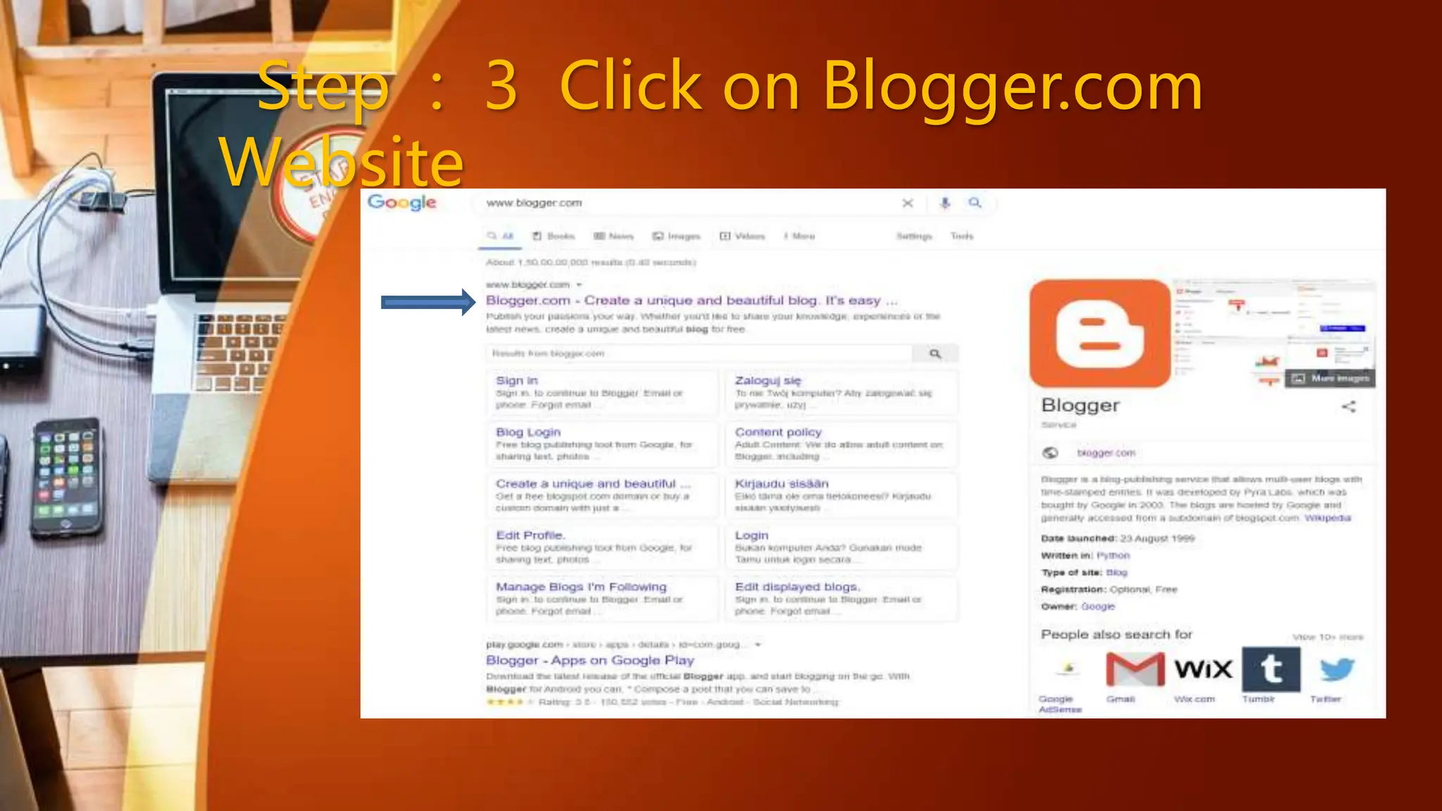 Step : 3 Click on Blogger.com
Website
 