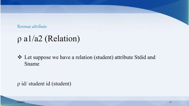 Relation Algebra in MS SQL | Types of relation Alger-bra | PPT