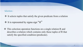 Relation Algebra in MS SQL | Types of relation Alger-bra | PPT