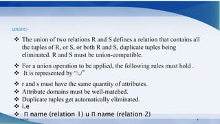 Relation Algebra in MS SQL | Types of relation Alger-bra | PPT