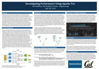 Investigating	Performance	Using	Apache	Tez	
Ace	Haidrey,	Ad-Analytics	Team	-	Engineering	
July	28,	2016	
Abstract	
Big	data	has	recently	become	a	common	buzzword	in	the	industry,	but	few	
understand	the	true	extent	of	the	word.	Big	data	is	a	term	for	massive	data	sets	
having	large,	complex,	and	more	varied	structure,	which	creates	difGiculties	of	storing	
and	analyzing	this	data	for	results	or	further	processes.	A	lot	of	research	is	being	
done	today	to	reveal	hidden	patterns	or	secret	correlations	within	these	data	sets	to	
gain	richer	and	deeper	insights.	These	insights	are	extremely	valuable	for	companies	
for	multiple	reasons,	such	as	gaining	advantages	over	their	competitors	and	making	
their	engineering	teams	more	productive.	One	big	data	framework,	Hadoop	
MapReduce,	has	become	the	de	facto	standard	for	processing	voluminous	data	on	a	
large	cluster	of	machines.	However,	some	tasks/jobs	do	not	naturally	yield	to	this	
programming	model.	This	poster	presentation	will	delve	into	the	shortcomings	of	
Hadoop	MapReduce	and	will	examine	another	programming	model:	Apache	Tez.			
	
Hadoop	was	created	to	handle	processing	of	large	scales	of	data	using	clusters	of	
computers.	It’s	based	on	two	components:	Hadoop	Distributed	File	System	(HDFS)	
and	MapReduce	(MR).	It	works	by	distributing	the	data	across	nodes	in	its	cluster	of	
computers,	and	then	computes	on	this	data	locally	on	each	of	these	nodes.	Hadoop	
maintains	reliability	by	replicating	its	data	across	multiple	nodes,	in	case	a	computer	
fails.	The	MapReduce	component	provides	developers	with	a	higher-level	
abstraction	and	while	it	does	hide	away	the	complexity	of	writing	a	distributed	
program/application,	it	severely	restricts	the	input/output	model	and	problem	
composition.	It	requires	any	problem	to	be	formulated	into	a	rigid	three-stage	
process	which	is	composed	of	the	following:	Map,	ShufGle/Sort,	and	Reduce.	This	can	
be	seen	in	the	Gigure	below.	MR	also	allows	chaining	of	many	of	these	two	phase	
tasks	for	sequential	execution,	and	this	allows	for	simpliGication	of	development,	but	
it	is	clearly	not	suitable	to	all	problems.	For	example,	it	is	unGit	for	iterative	
workloads	such	as	Machine	Learning	tasks	trying	to	optimize	cost	functions,	or	even	
interactive	workloads	such	as	streaming	data	processing	or	data	mining.	Beyond	just	
the	simplicity	of	the	model,	there	are	other	shortcomings	of	MR,	such	as	storing	
intermediate	outputs	in	the	hard	drive,	which	takes	a	hit	on	performance	for	very	
large	data	sets.	Thus,	it	was	evident	a	new	model	for	processing	data	on	Hadoop	was	
needed.		
Hadoop	MapReduce	
Apache	Tez	
My	Project:	Adding	the	Execution	Option		
Apache	Tez	uses	Directed	Acyclic	Graphs	(DAGs)		and	does	everything	MapReduce	
does,	but	faster.	MapReduce	can	be	thought	of	as	a	DAG	with	3	vertices,	but	Tez	allows	
for	as	many	vertices	as	desired.	The	interactions	among	these	vertices	are	performed	
using	shared	memory,	Giles,	or	network	pipelines.	One	reason	Tez	is	more	successful	is	
that	it	is	more	natural	for	SQL	query	plans.	Tez	models	an	application	into	a	dataGlow	
graph	where	vertices	represent	logic	and	the	dataGlow	among	these	vertices	are	the	
edges,	so	it	can	be	seen	how	this	is	more	Gitting	for	most	query	languages.	Tez	also	
allows	for	dynamic	graph	reconGiguration	where	it	can	alter	the	number	of	mapper	and	
reducer	tasks	on	the	Gly	as	it	seems	the	data	output	estimate	getting	larger	or	smaller.	
Another	beneGit	Tez	introduces	is	data	type	agnostic,	i.e.	this	execution	engine	is	only	
concerned	with	moving	data	through	the	pipelines,	not	the	data	format	(tuple	oriented	
formats,	key-value	pairs,	csv,	etc.)		
	
The	most	convenient	advantage	of	using	Apache	Tez	for	developers	is	that	it	is	
completely	a	client	side	application,	so	it	leverages	Apache	Hadoop	YARN	local	
resources	and	distributed	caches.	To	use	Tez	on	your	cluster,	there’s	no	need	to	deploy	
anything	besides	uploading	the	relevant	Tez	jars	to	HDFS.	Best	of	all,	Tez	can	run	any	
MR	job	without	modiGication.	This	allows	for	migration	of	projects	in	the	staging	
process	which	currently	depend	on	MR.	My	project	aims	to	take	advantage	of	this	
migration	process	within	the	ad-analytics	team,	and	eventually	expand	to	other	teams	
as	well.	
	
	
Over	the	past	7	weeks,	I’ve	been	working	on	incorporating	the	Tez	execution	engine	to	
existing	hive	scripts.	Upon	further	investigation,	I	found	that	there	are	currently	three	
hive	execution	options:	MapReduce,	Tez,	and	Spark.	I	created	two	options	to	set	this	
option	within	our	jobs	in	the	Analytics	module,	which	is	used	by	many	teams.		
	
The	Girst	option	is	to	set	the	parameter	in	the	VM:	
		SET_HIVE_EXECUTION_ENGINE	=	‘TEZ’	
	
The	second	option	is	within	the	job	URL,	add	the	parameter:	
	http://drake-ahaidrey-1.savagebeast.com:9001/analytics/job_control.vm		
	action=start&name=BrandHiveJob&set_execution_engine=tez	
	
If	the	option	within	the	VM	is	set,	every	job	and	task	will	run	with	the	engine	option,	but	
if	it	set	in	the	URL,	it	will	run	for	only	that	job.	There’s	also	an	option	to	leave	the	hive	
execution	engine	already	set	in	the	script	to	remain	unchanged.	I	am	proud	to	say	after	
writing	unit	tests	and	going	through	multiple	iterations	after	code	review	suggestions,	I	
was	able	to	commit	and	merge	my	changes	into	the	main-insights,	release-insights	and	
main	branches.		
	
	
My	Project:	Tracking	Performance	
The	next	part	of	my	project	is	to	investigate	performance	of	our	jobs	running	on	
MR	vs	Tez.	I	have	created	a	Hive	post	hook	to	collect	Job	counters	after	completion.	
We	will	mainly	be	focusing	on	CPU	run	time,	number	of	reads	and	writes,	and	a	few	
other	metrics	that	are	to	be	decided.		I	use	a	graphing	utilities	called	Graphite	and	
Grafana	to	easily	evaluate	performance	changes	at	a	glance.	It’s	especially	helpful	
to	have	counters	vs	time	plots	for	both	MR	and	Tez	jobs	on	the	same	graph	and	job.	
This	utility	may	help	convince	other	teams	to	consider	using	Tez	for	their	tasks,	
and	use	the	changes	I’ve	added	to	the	HiveTask	class	to	easily	integrate.	
	
Future	Work	
There	is	a	lot	of	investigation	left	for	using	the	Tez	execution	engine	as	well.	A	couple	
of	errors	have	risen	that	weren’t	expected,	such	as	conGlicting	GC	types,	inaccurate	
estimates	of	output	causing	a	task	to	run	4	times	longer	(rare	case),	the	creation	of	
subdirectories	in	HDFS	causing	failures,	and	it	is	safe	to	say	there	are	other	cases	we	
haven’t	run	into	yet.	It’s	essential	to	hammer	these	points	out	before	presenting	the	
option	to	other	teams.		
	
After	this	we’d	like	to	investigate	Presto,	which	is	an	open	source	distributed	SQL	
query	engine	for	running	interactive	analytic	queries	against	data	sources	of	all	sizes	
(Gb	to	Pb).	Presto	can	combine	data	from	multiple	sources,	allowing	for	analytics	
across	our	entire	team	or	organization,	so	there	is	a	lot	of	beneGit	from	a	service	like	
this.		
	Acknowledgements	
	
I	would	like	everyone	to	know	that	there	was	no	“I”	really	when	it	came	to	this	
project.	Everything	I	was	able	to	put	together	came	from	the	help,	patience,	and	
guidance	of	my	mentors,	Matthieu	Martin	and	Jonathan	Hsu,	from	members	of	the	
analytics	team,	including	but	not	limited	to:	Li,	Alexandra,	Jeff,	Dom,	Patrick,	Karen,	
Saurav,	Gautam	Jenny,	Sean,	and	my	manager,	Jack	Schonbrun.	I	would	also	like	to	
thank	the	people	at	Pandora	for	giving	me	this	opportunity.	I	can’t	name	them	all	but	
there	are	many	who	have	made	this	experience	the	most	worthwhile.	
	
https://www.infoq.com/articles/apache-tez-saha-murthy	
http://www.sjsu.edu/people/robert.chun/courses/CS259Fall2013/s3/F.pdf	
http://ieeexplore.ieee.org/xpl/login.jsp?tp=&arnumber=6567202		
	
 