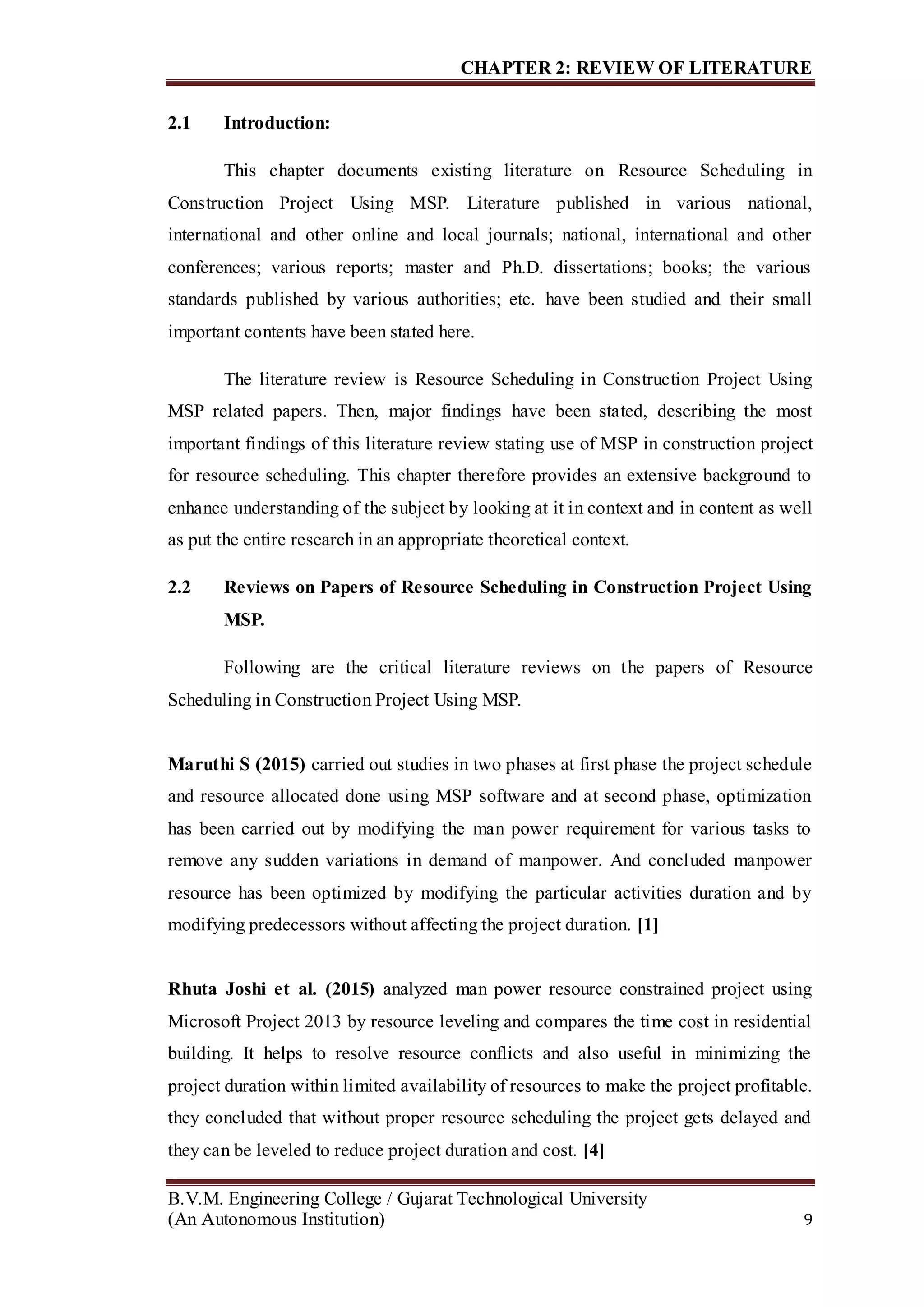 Resource scheduling in Construction Project Using Microsoft Project | PDF