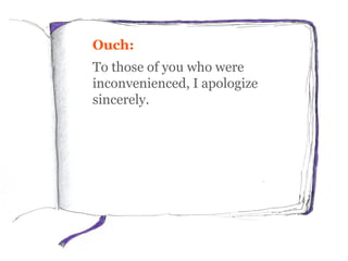 Ouch:
To those of you who were
inconvenienced, I apologize
sincerely.
 
