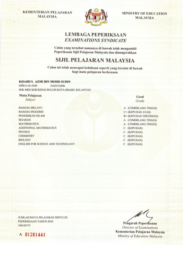 Certificate Of Spm