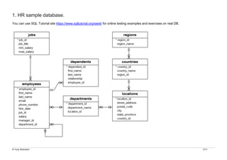 © Yuriy Shamshin 2/17
1. HR sample database.
You can use SQL Tutorial site https://www.sqltutorial.org/seeit/ for online testing examples and exercises on real DB.
 