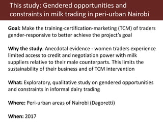 Gendered opportunities and constraints in milk trading in peri-urban Nairobi
