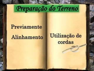 Preparação do TerrenoPreviamenteUtilização de cordasAlinhamento
