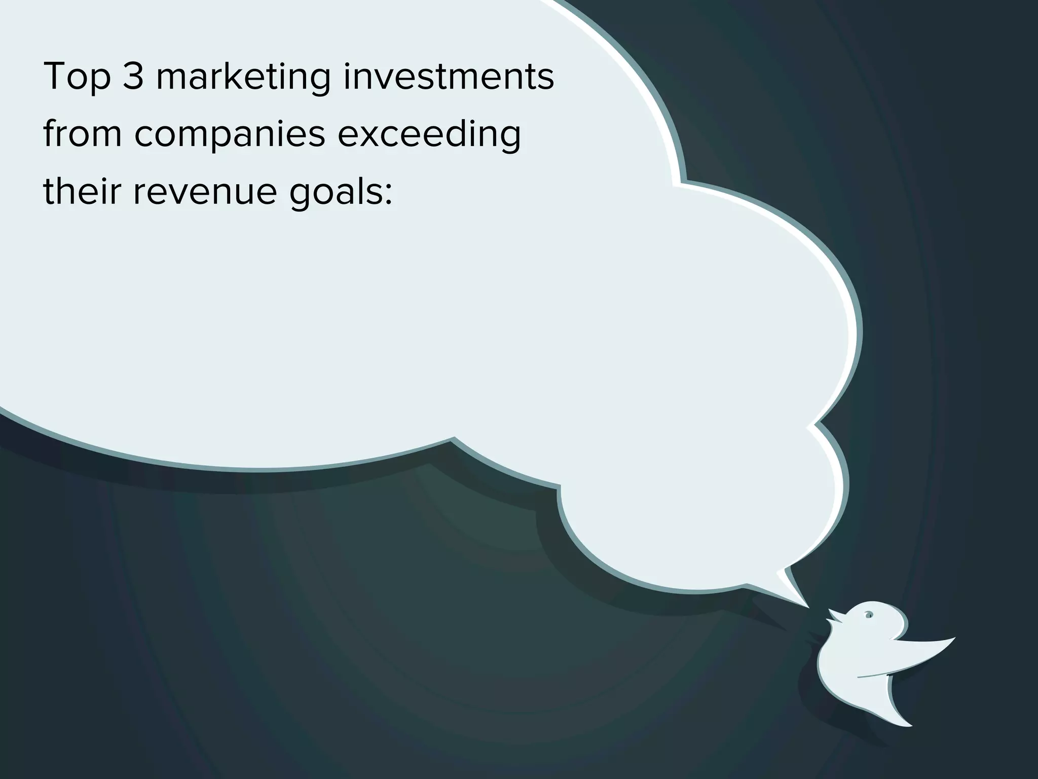 Top 3 marketing investments
from companies exceeding
their revenue goals:
 