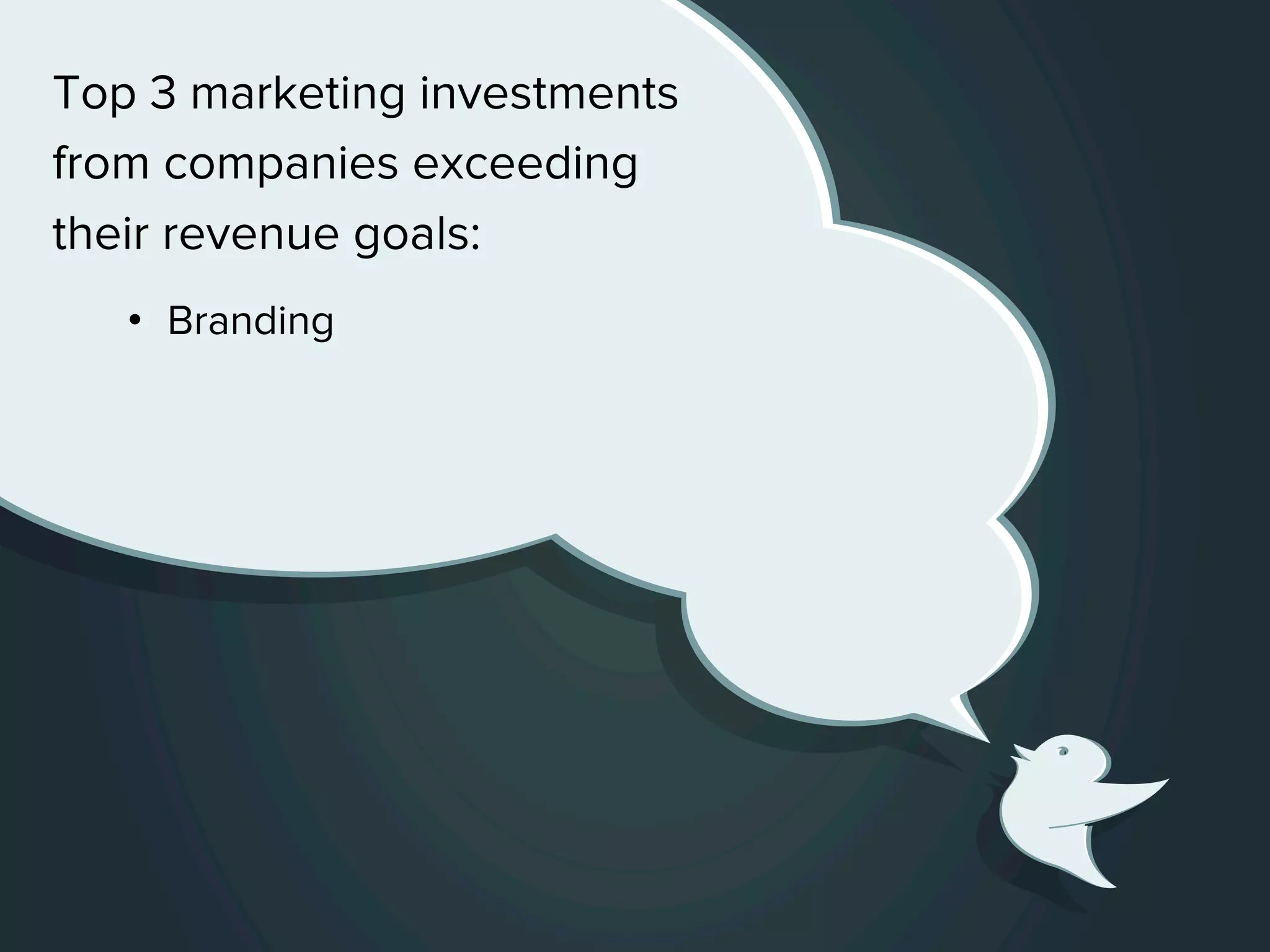 Top 3 marketing investments
from companies exceeding
their revenue goals:
•  Branding
 