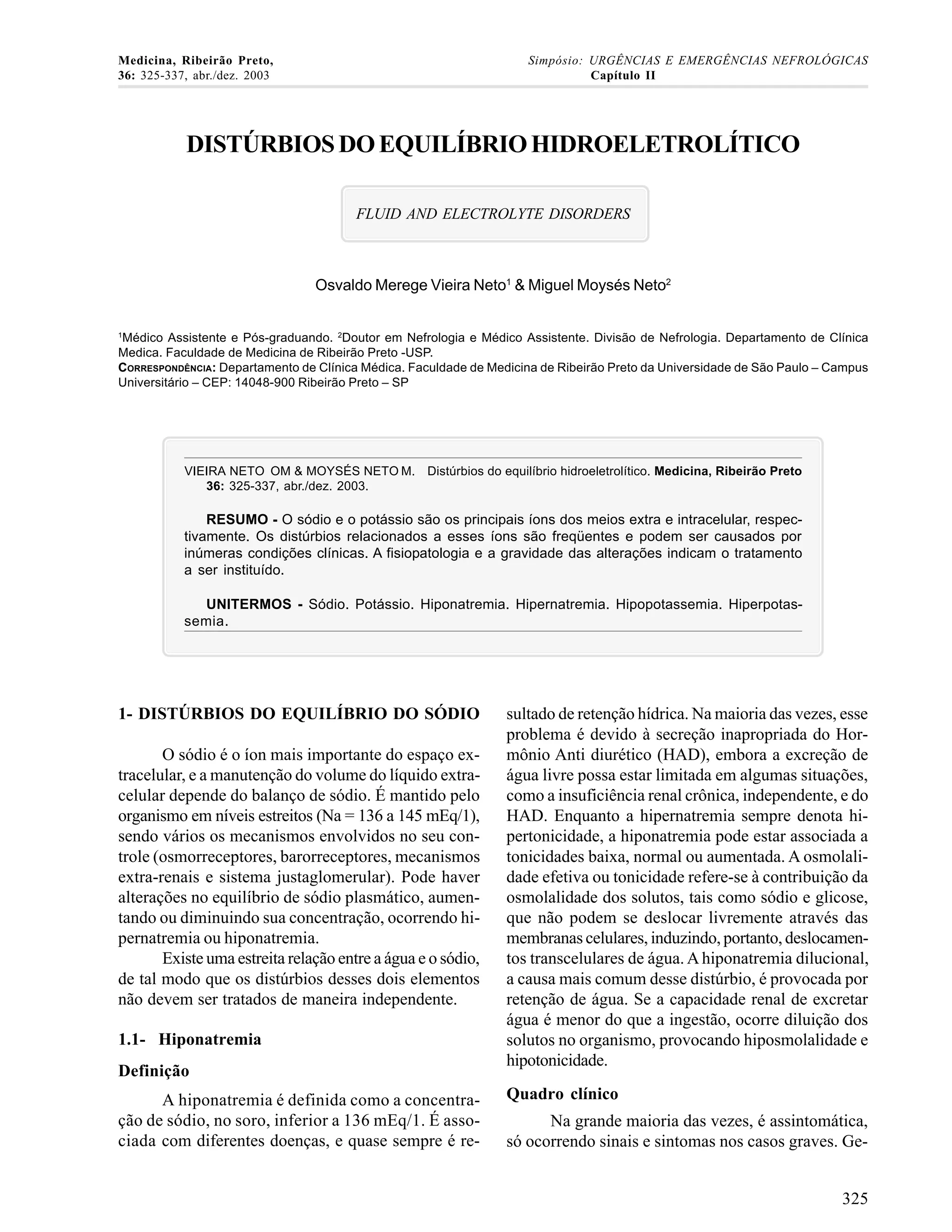 Disturbios do equilibrio hidroeletrolitico | PDF